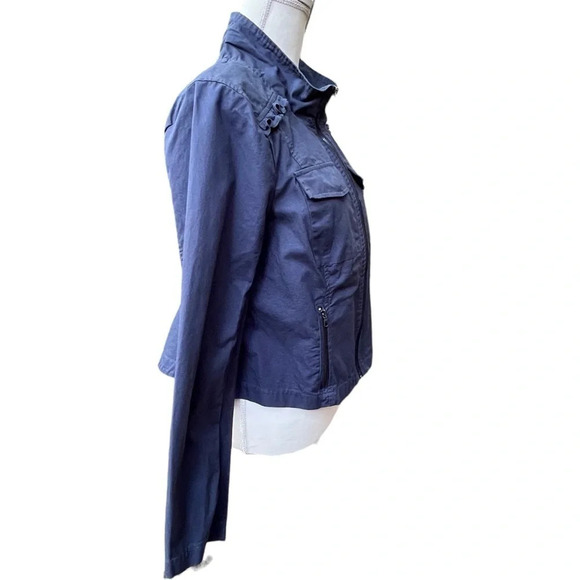 ModCloth Navy Blue Ruffle Peplum Cotton Zip Jacket Size Large - Picture 4 of 14